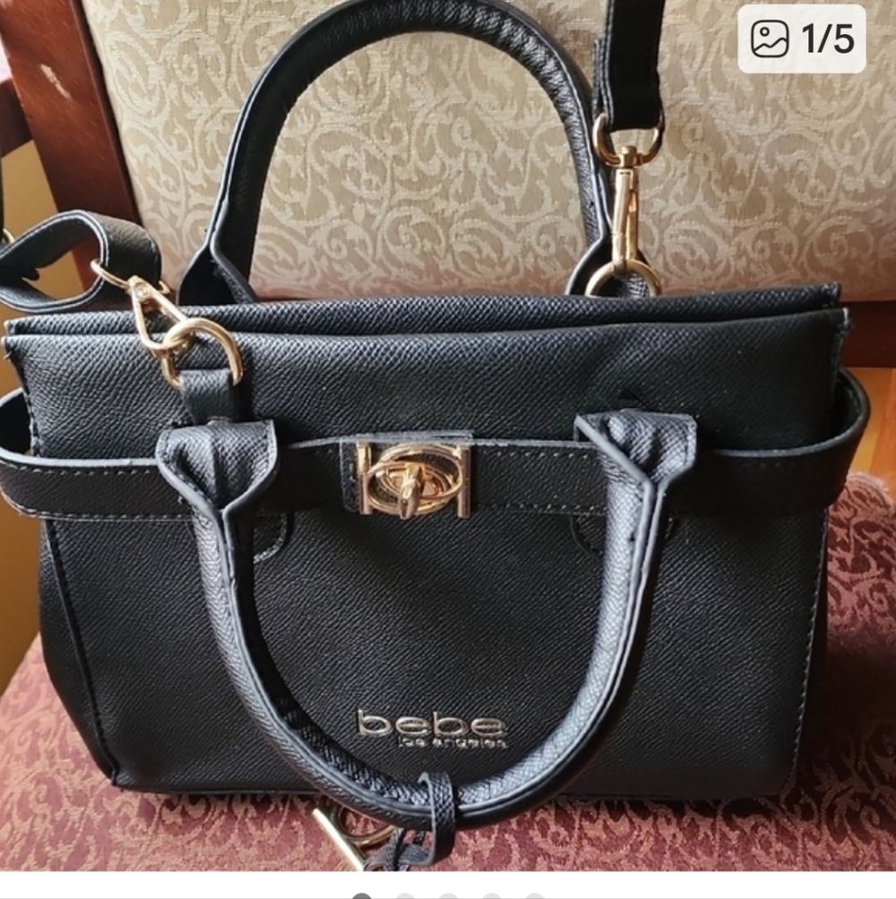 Bebe Black Satchel with Gold Accents Slightly Used Small Size - Picture 5 of 5